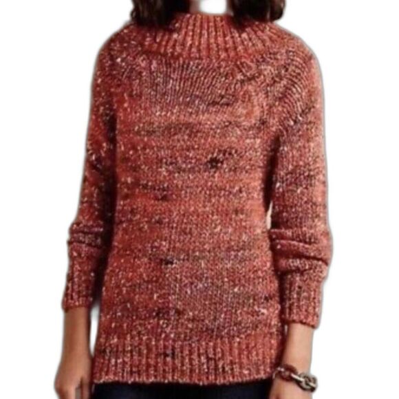 Moth Anthropologie Russet Orange Tweed Mock Cowlneck Pullover Sweater Size M - Picture 1 of 10